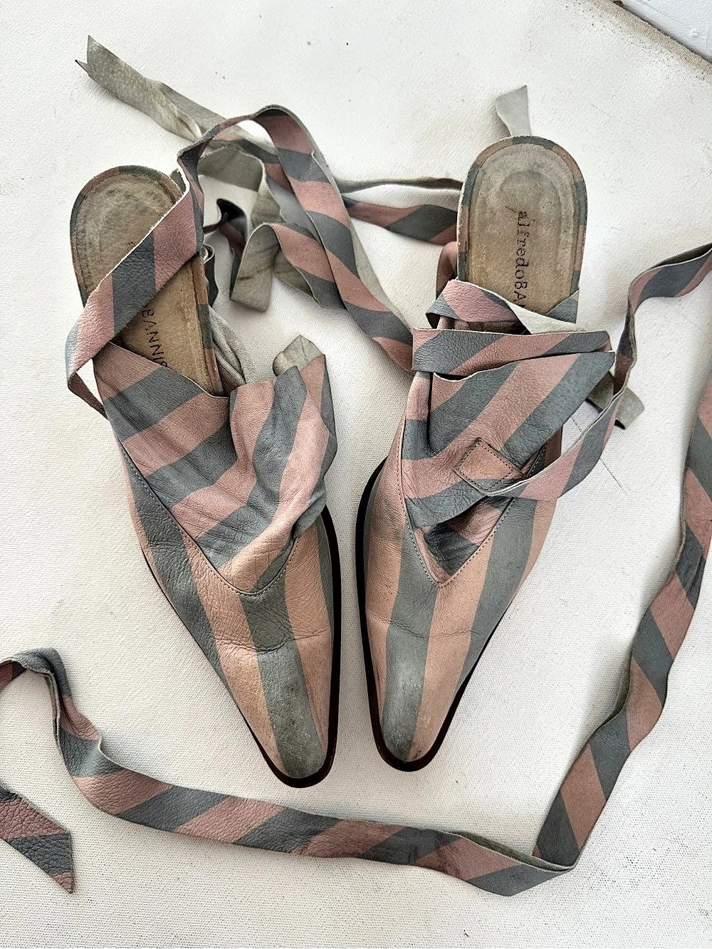 Alfredo Bannister Striped Pointed-Toe Heels in Pink & Gray
